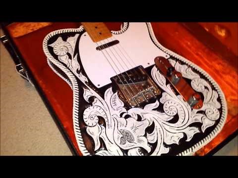 Custom Hand-Tooled Waylon Jennings Leather Guitar Cover- 1952 Fender Telecaster USA Vintage Reissue