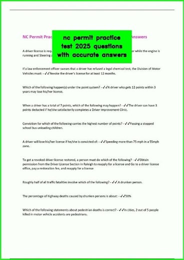 nc permit practice test 2025 questions with accurate answers video