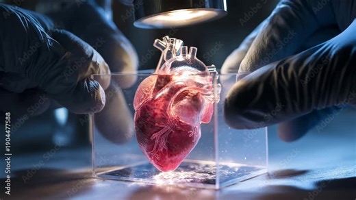 Ultra HD Bioengineered human heart in a lab, concept of medical research, organ transplantation, and future biotechnology video