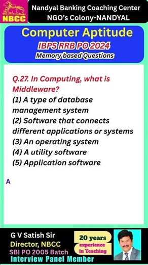 Computer Knowledge–IBPS RRB PO 2024 (Memory based questions)|NBCC (Nandyal Banking Coaching Center)