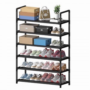 Krpimt 6-Tier Shoe Rack, 31.5" Stackable Shoe Organizer Storage Holds 18-24 Pairs, Metal Shoe Shelf for Entryway Hallway and Closet, Black