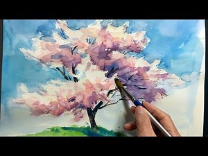 [Eng sub] Watercolor Tree Painting easy tutorial #4 Cherry blossom Basics of watercolor painting ...