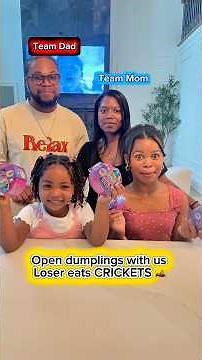 Open dumplings with us! Loser eats crickets are you team mom or dad? #dumplings #squishy #challenge