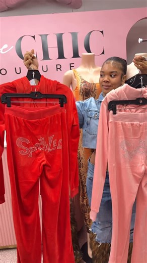 #1 Atlanta Boutique on Instagram: "Spoiled Velour Sweatsuits in Pink and Red instore"