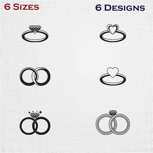 Wedding Ring Set Embroidery Machine File – Diamond Heart Design Digital Download- 6 Sizes, 6 Designs - Etsy