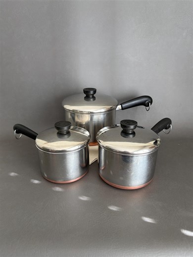 Vintage Revere Ware 3 Pot Set With Lids: Restored Stainless Steel Copper Clad Cookware - Etsy