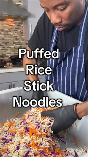 For our holiday get together, one of the dishes I made was a delicious puffed rice stick noodle salad with carrots, purple cabbage, scallions, Chinese celery, and cilantro tossed in a tamarind ginger glaze. #chefedharris #asianfood