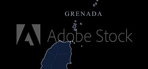 Stylized Grenada map with St. George capital city and geographic coordinates on black background. Motion graphic vfx digital animation