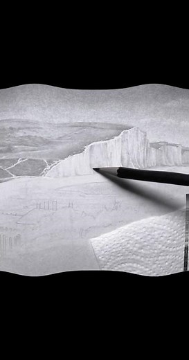 Graphite Seascape with Cliffs & Cottages ✏️ #drawing #art #pencildrawing #sketch #drawingtutorial