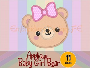 Baby Girl Bear Applique Design | 11 Sizes | Machine Embroidery File | Instant Download - Etsy