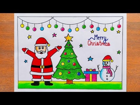 Merry Christmas Drawing Easy | Santa Claus Drawing | Christmas Tree Drawing | Christmas Day Drawing