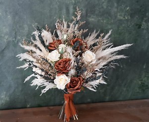 Rustic Boho Wedding Bouquet,artificial Terracotta Flowers ,home Wedding Decor,bridal Bridesmaids Bouquets,pampas Grass Bouquet - Etsy