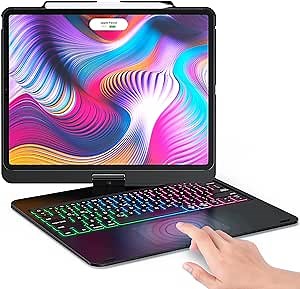 Levet F17 Touchpad Keyboard Case for iPad Pro 12.9 inch, Black, Modern, Backlit Rainbow, USB-C, Ambidextrous, Home Use
