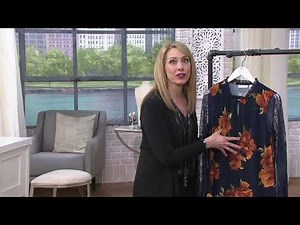 Susan Graver Printed Liquid Knit Top with Lace Sleeves on QVC