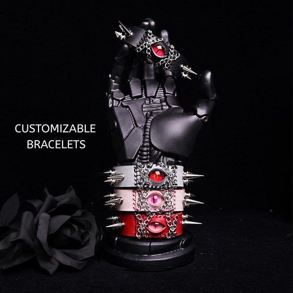 Custom Gothic&punk Personalized Leather Bracelet – Spiked Wristband With 60 Eye Designs – Goth, Punk, Alt Fashion Gift - Etsy
