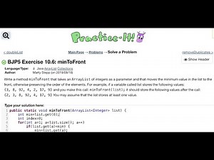 Java Practice It | Exercise 10.6: minToFront | ArrayList, collections, array list