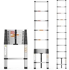 Stainless Steel Telescoping Ladder, Telescopic Ladder 3.2m/10.5FT Extension Ladders with 150kg Capacity, Folding Ladders Tested to EN131 Collapsible Ladder Easy to Store for Home/Outdoors/Attic