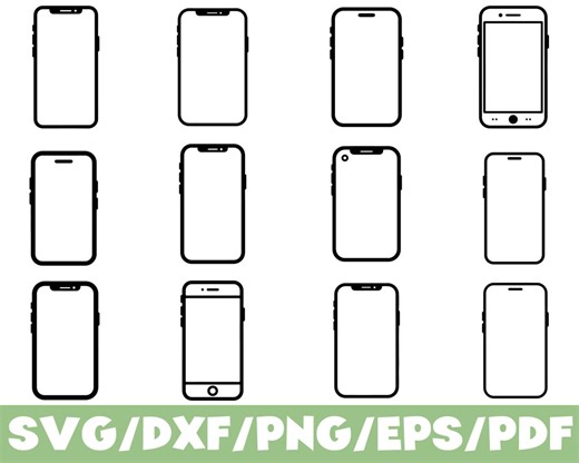 Smartphone Outline Bundle SVG Silhouette Mobile Phone Frame Clipart Set - Etsy