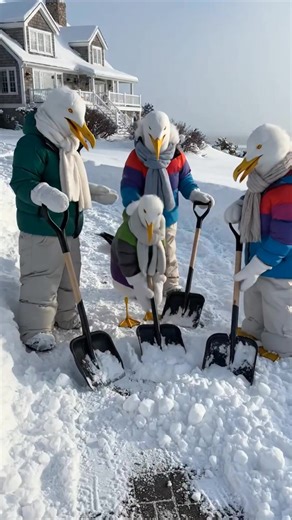 The Flockers home from the Olympics shoveling snow at their beachfront home. | Watch The Tramcar Please