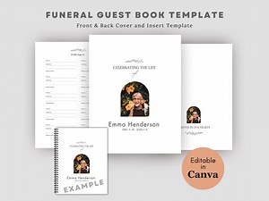 Funeral Guest Book Template: DIY Sign In, Editable Canva (digital Download) - Etsy