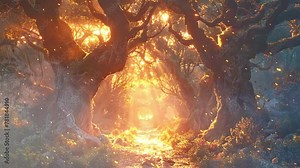 Mystical Grove: Animation of A Forest with Ancient Trees in Fantasy Setting