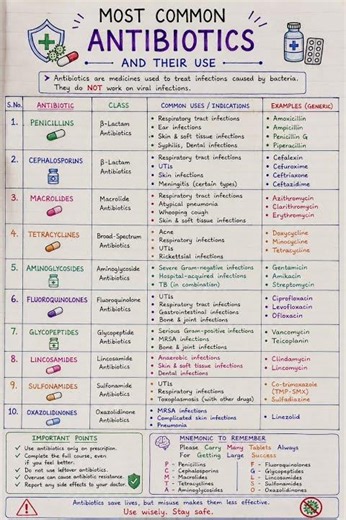 📚💊 Most Common Antibiotics and Their Uses | Handwritten Notes for Nursing Exams