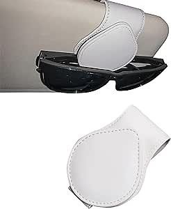 Sunglasses Holders for Car,Magnetic Leather Eyeglass Hanger Clip,Car Visor Accessories,White