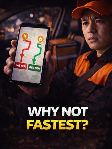 Fastest ≠ best 🚦 Delivery apps care more about reliable routes than short ones. That’s why your driver sometimes avoids the “obvious” road. #TechTok #DidYouKnow #TechnologyExplained #EverydayTech #technology #trending #trend #food #delivery