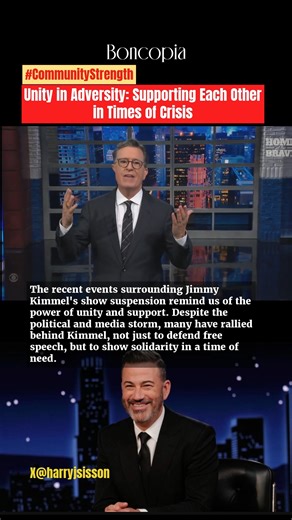 Unity in Adversity: Supporting Each Other in Times of Crisis In a world often divided by criticism and conflict, the recent events surrounding Jimmy Kimmel's show suspension remind us of the power of unity and support. Despite the political and media storm, many have rallied behind Kimmel, not just to defend free speech but to show solidarity in a time of need. Hollywood unions, progressive groups, and even ordinary citizens have come together, proving that empathy and support can transcend ideo