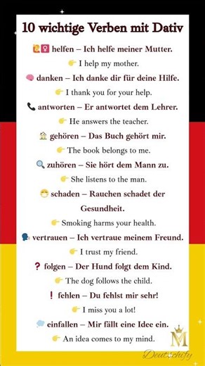 Wichtige Verben mit Dativ | Important Dative Verbs in German #DativVerben #deutsch #shorts