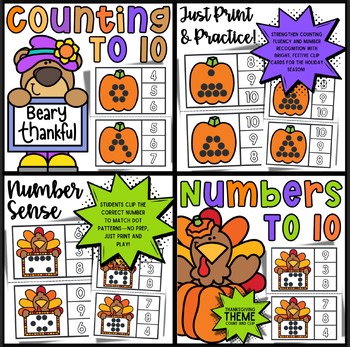Thanksgiving Count and Clip Cards to 10 | Turkey & Pumpkin Theme | Math Centers