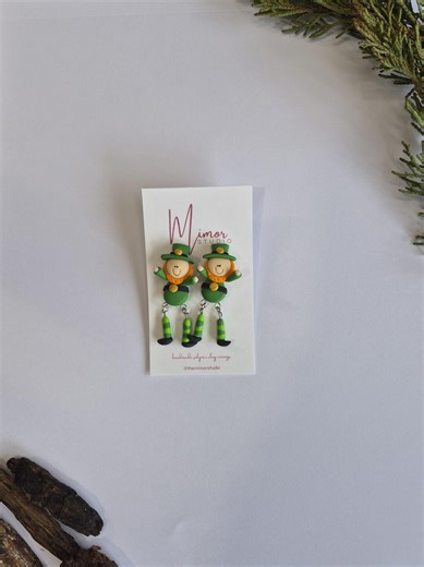St Patrick's Day Leprechaun Ear Jackets | Handmade Polymer Clay Dangle Earrings - Etsy