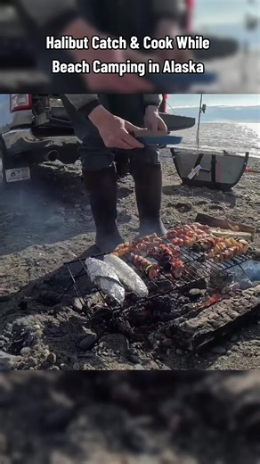 Halibut Fishing and Cooking While Beach Camping in Alaska