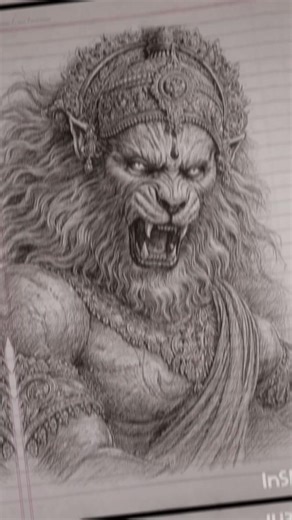 Powerful Narasimha Drawing | Dark Line Pencil Sketch | Lion God Art 🦁🔥