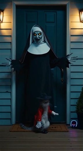 dancing cat disturbs demon nun #cat #funny #viral
