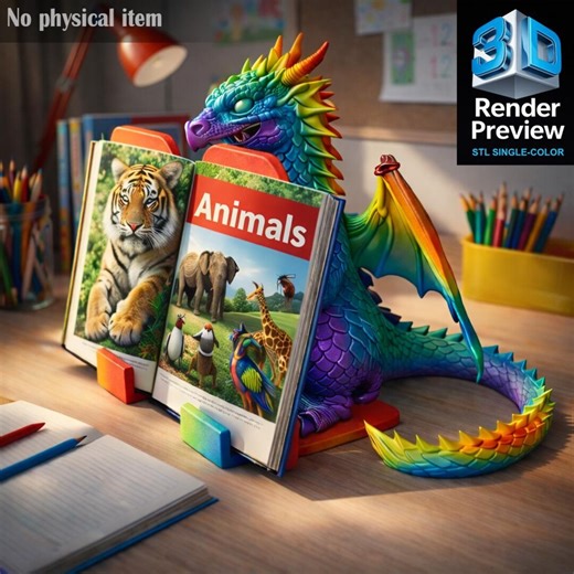 Dragon Book Holder | Single-color STL Model for 3D Printing | Kids Book Holder Animals | Digital File - Etsy