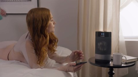 Lasko Ellipse Ceramic Tabletop Heater for Home with Tip-Over Switch, Child Lock, Digital Display, Thermostat, AutoECO Mode, Wide Oscillation, Remote, For Bedroom, Office, Den, 1500W, Black, CD12950