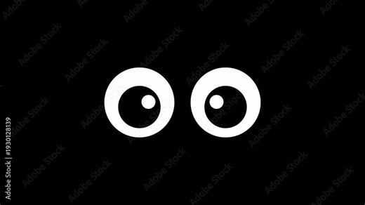 Cartoon Big Eyes Animated Blinking, Winking, Moving Sideways on Black Background, 2D Animation with Alpha Channel 4k video