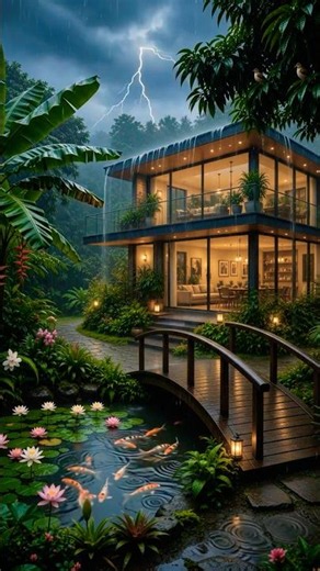 🌧️ Cozy Modern Glass House in Heavy Rain | Relaxing Rain Sounds for Deep Sleep