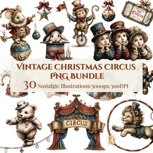 Vintage Christmas Circus PNG Bundle – 30 Nostalgic Illustrations - Etsy Australia