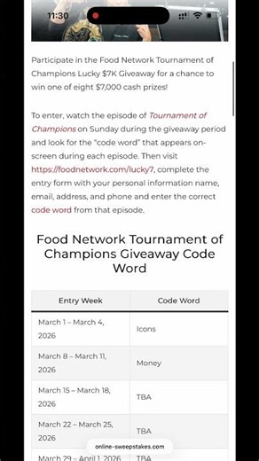 Food Network Tournament of Champions Lucky $7K Giveaway Code Word #shorts #foodnetwork