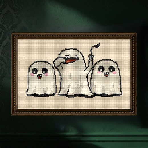 Cute Ghost Family Cross Stitch Pattern PDF, Halloween Ghost Embroidery Chart, Kawaii Spooky Home Decor, Funny Ghost Stitch Design - Etsy