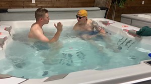 Trent B is enjoy the Bullfrog m-series hot tub at Livingstone Outdoor! Come visit them over the long week and find the perfect spa for you! | Star FM Brandon