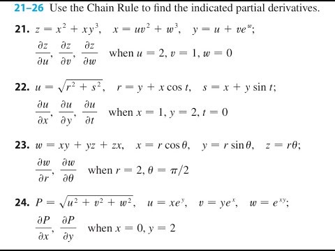 Use the Chain Rule to find the indicated partial derivatives.