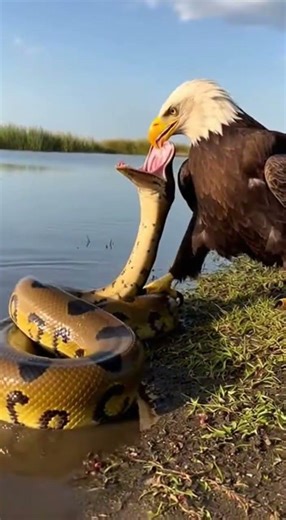 An Eagle Attacked And Gripped The Mouth Of Anacoda