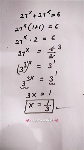 27^x+27^=6 Exponents maths problem | Olympiad trick | #tricksandsolutions #basicmaths