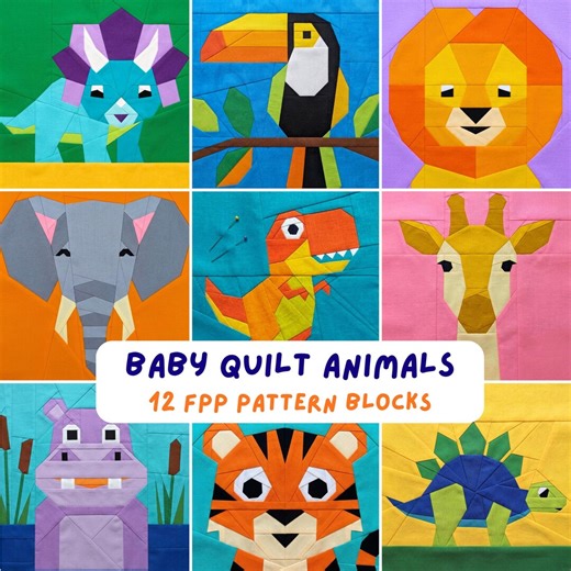 FPP Baby Quilt Patterns Animal Bundle Modern Foundation Paper Piecing Block Sewing Safari Jungle Dinosaur Nursery Boy Girl Blanket PDF - Etsy
