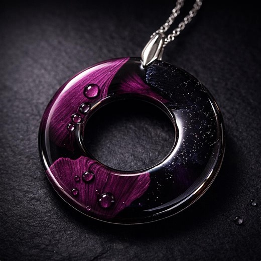 Purple Petal Resin Jewelry Set, Open Circle Necklace & Earrings - Etsy