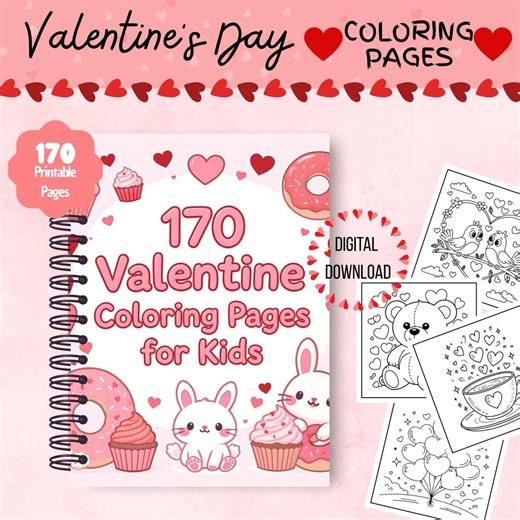 170 Valentine Coloring Pages for Kids Printable PDF, Cute Valentine Worksheets, Classroom & Home Activity - Etsy