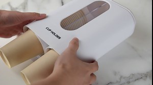 Water Cooler Cup Dispenser, Pull Cup Holder Wall Mount Fits Various Plastic and Paper Cups, Double Tube Disposable Cup Dispenser (White)